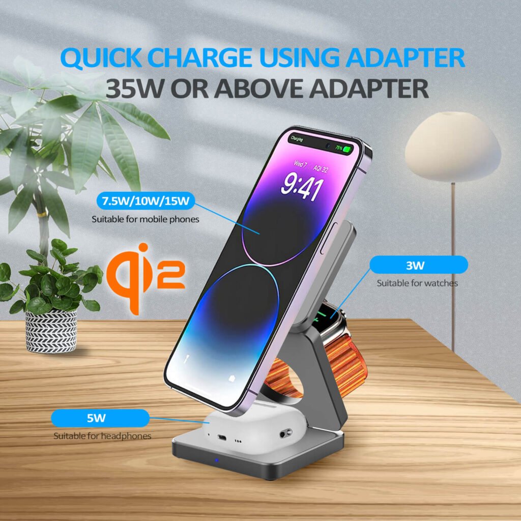 Fast Wireless Charger for Samsung - 3 in 1 Foldable Travel Charging Station, Compatible with Samsung Galaxy Z Flip 654 Series and Motorola Razr+, White (Adapter PD 15 wa