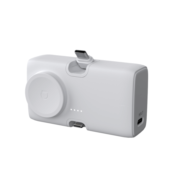 white-capsule fast charging mobile power bank with watch charging